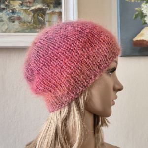 RĘCZNIE NA DRUTACH - Korale - miła, ciepła, puchata, szlachetna czapka z jedwabiem i moherem