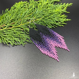 Kolczyki cieniowane z frędzlami czarny fioletowy różowy #1034