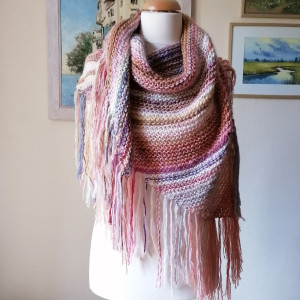 RĘCZNIE NA DRUTACH - Boho w pastelach - miła, duża, oryginalna chusta