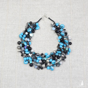 6934 Naszyjnik, kolia - niebieski, szary, czarny naszyjnik