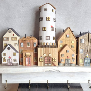 Wieszak - drewniane domki - na klucze i inne drobiazgi 10