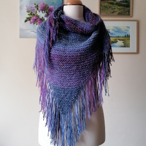 RĘCZNIE NA DRUTACH - Lilak - przemiła, puchata, oryginalna chusta boho z merino i kaszmirem