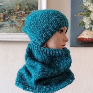 RĘCZNIE NA DRUTACH - Miły, puchaty, ciepły komplet z jedwabiem, alpaką i wełną. Projekt autorski