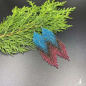 Kolczyki cieniowane z frędzlami niebieski brązowy malinowy #1035