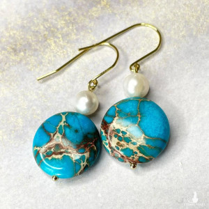 Kolczyki z perłami i jaspisami cesarskimi c1334