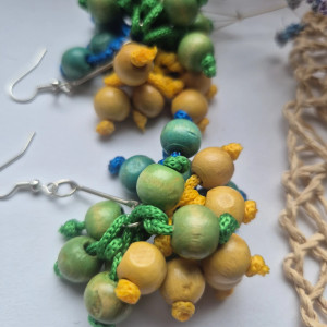 Kolczyki drewniane zielono-żółte