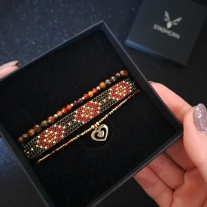 Zestaw bransoletek „Crimson Aura” - Tygrysie oko, Karneol i Granat