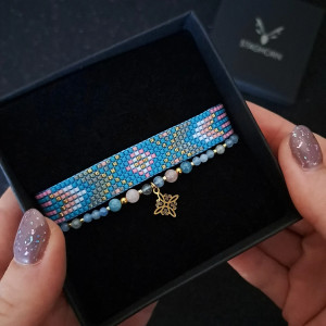 Zestaw bransoletek „Aurora Dream” - Akwamaryn, Kwarc Różowy i Labradoryt