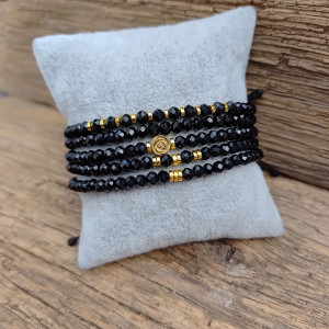 Bransoletka Na Czarnym Sznurku Czerń i Złoto Hematyt