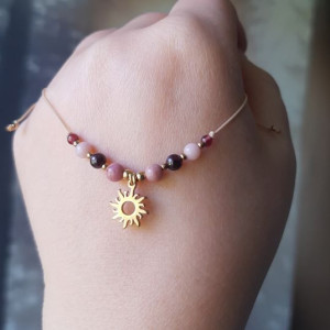 Bransoletka „Blask miłości” - rodonit, granat, opal różowy, słońce