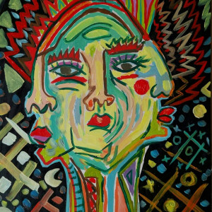 obraz ręcznie malowany  Picasso style kółko i krzyżyk