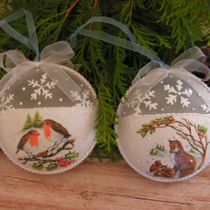 Bombki/medaliony na choinkę "Zima w lesie" – komplet 2 szt.