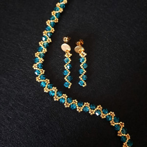 Komplet Biżuterii „Blue Zircon” - Bransoletka i Kolczyki z Kryształków Preciosa i Koralików Miyuki