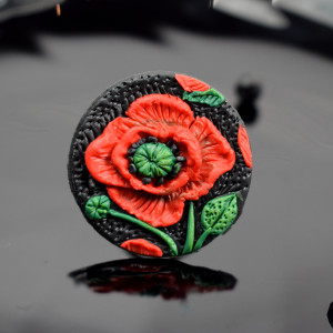 Duży pierścionek czerwony mak