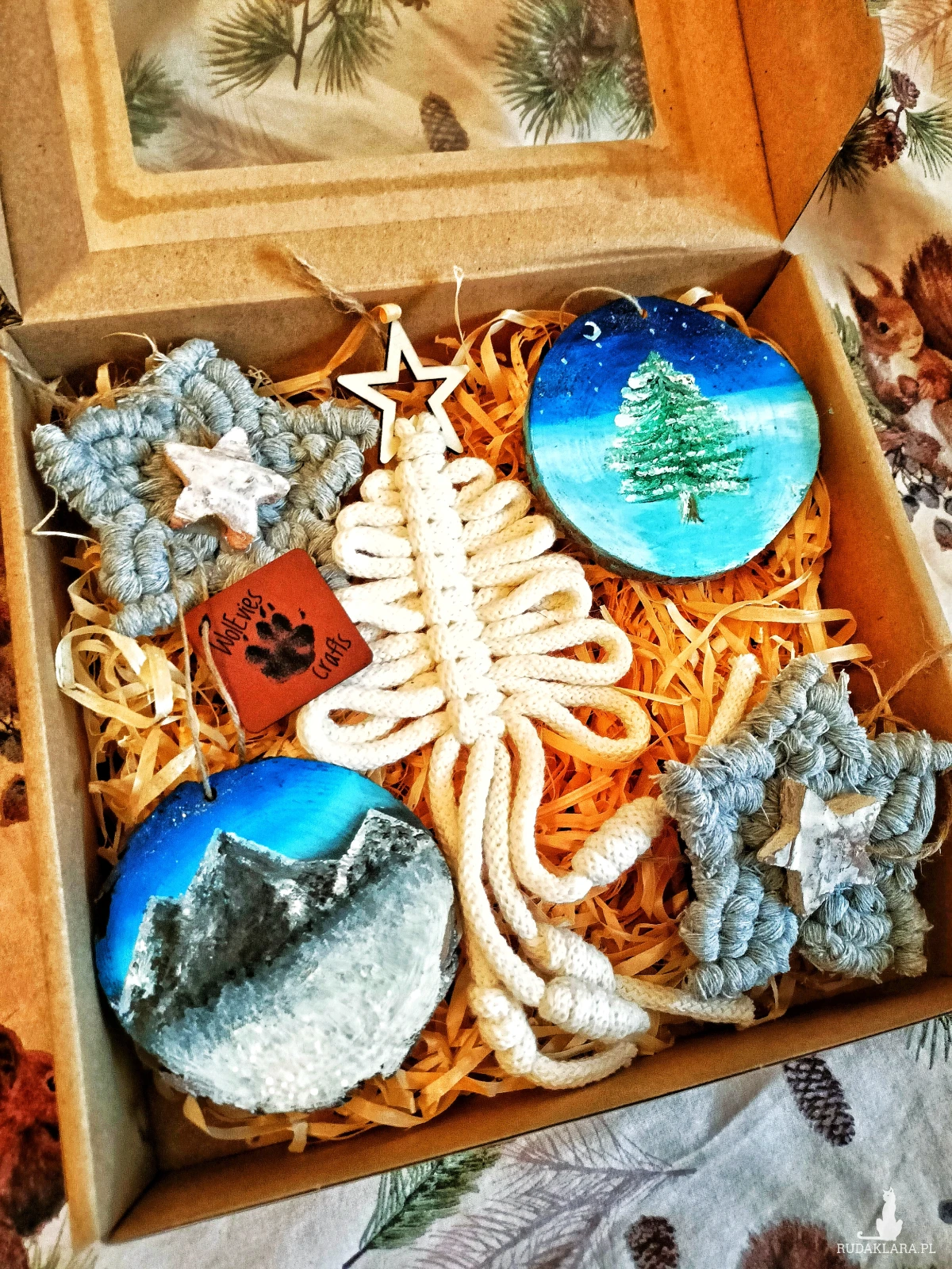 Zestaw 5 rękodzielniczych zawieszek na choinkę – naturalne, klimatyczne, bez plastiku