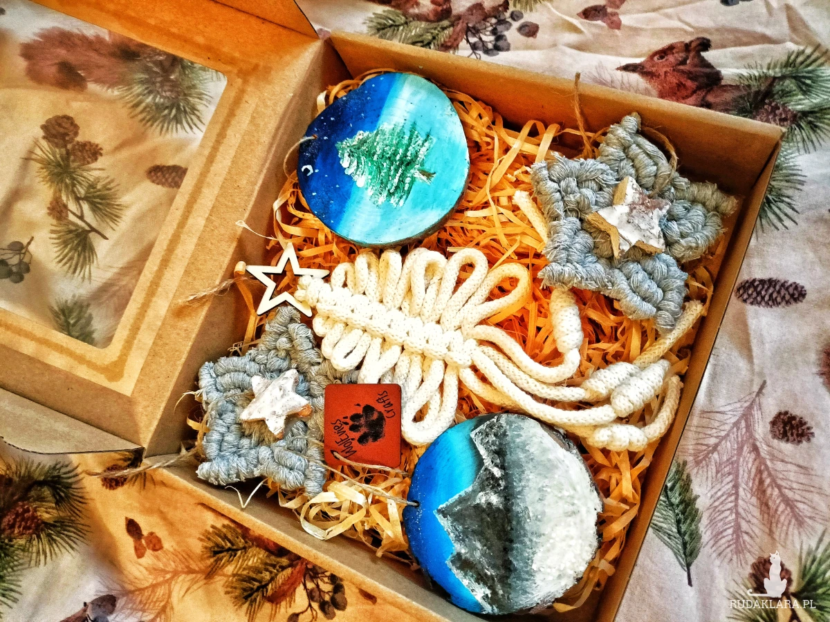 Zestaw 5 rękodzielniczych zawieszek na choinkę – naturalne, klimatyczne, bez plastiku
