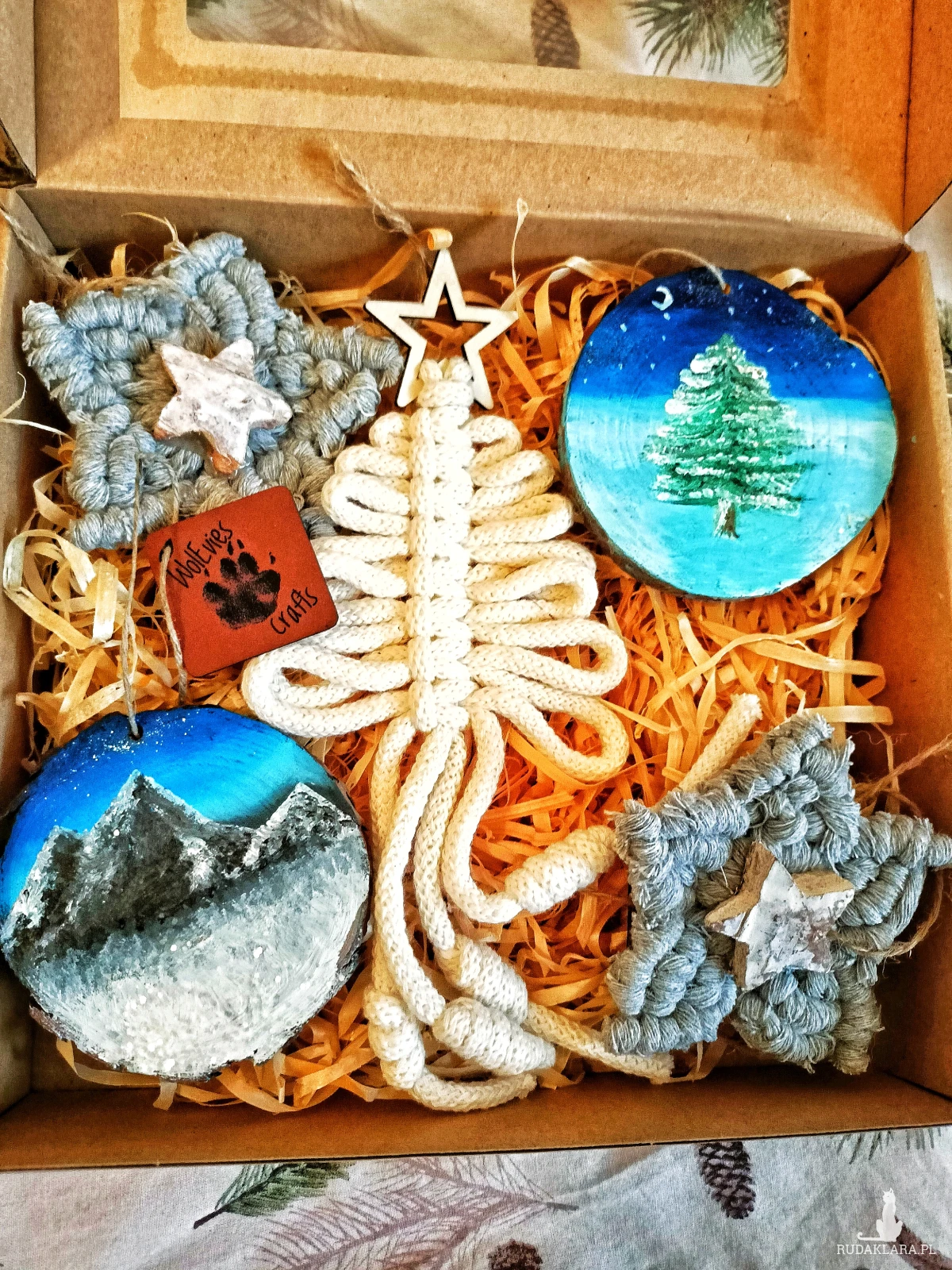 Zestaw 5 rękodzielniczych zawieszek na choinkę – naturalne, klimatyczne, bez plastiku
