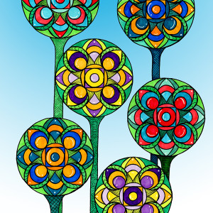 60. - KWITNĄCE MANDALE - rysunek, plakat.