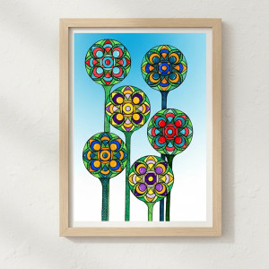 60. - KWITNĄCE MANDALE - rysunek, plakat.