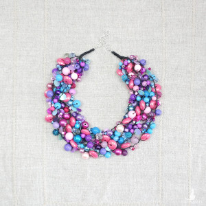 6949 Statement Naszyjnik Wielowarstwowy – Pink Power & Electric Blue