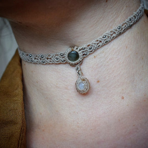 Naszyjnik Choker Labradoryt i Kamień Księżycowy