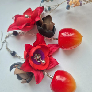 Kolczyki szalone lekkie kwiaty i czereśnie