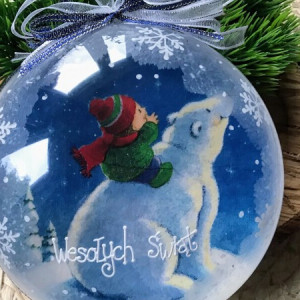 319,Bombka decoupage z misiem i kolędą