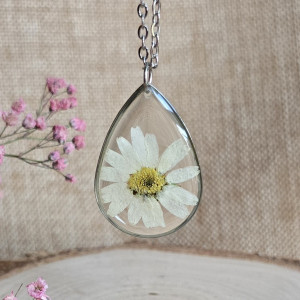 Wieczne kwiaty srebrna zawieszka srebrny wisiorek naszyjnik żywica z żywicy kwiaty z kwiatami naturalna dziewczęca kobieca stokrotka