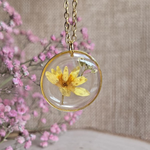 Wieczne kwiaty złota zawieszka złoty wisiorek naszyjnik żywica z żywicy kwiaty z kwiatami jajowata naturalna dziewczęca kobieca