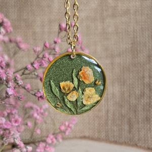 Wieczne kwiaty złota zawieszka złoty wisiorek naszyjnik żywica z żywicy kwiaty z kwiatami brokatowa zielona