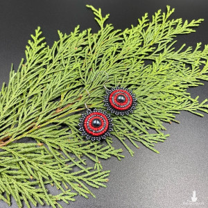 Koralikowe kolczyki koła czerwono hematytowe #1038