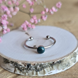 Srebrny pierścionek regulowany zielony brokatowy zielone oczko żywica butelkowa zieleń