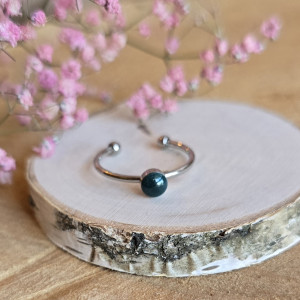 Srebrny pierścionek regulowany zielony brokatowy zielone oczko żywica butelkowa zieleń