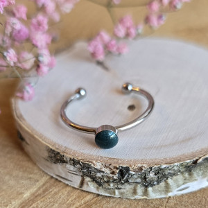 Srebrny pierścionek regulowany zielony brokatowy zielone oczko żywica butelkowa zieleń