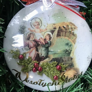 322,Bombka decoupage z świętą Rodziną