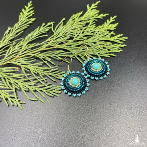Koralikowe kolczyki koła turkusowe #1042