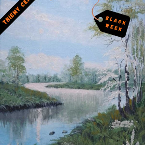 OBRAZ RĘCZNIE MALOWANY OLEJNY "W ZABIELONEJ CISZY" - 30x24cm