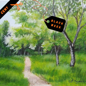 OBRAZ RĘCZNIE MALOWANY AKRYLOWY "W GŁĘBI ZIELENI" - 24x30cm