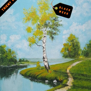 OBRAZ RĘCZNIE MALOWANY AKRYLOWY "BRZOZOWA SAMOTNIA" - 30x24cm