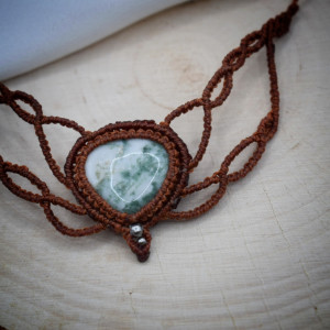 Naszyjnik Mikro-makrama. Kamień Naturalny. Agat drzewny