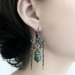 Kolczyki Scarlett, krople jaspisu, kryształki, srebro 925, kolekcja Przeminęło z Wiatrem