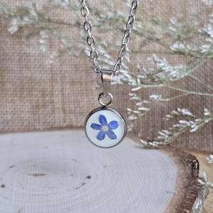 Srebrna zawieszka srebrny wisiorek niezapominajki kwiat naszyjnik żywica z żywicy kwiaty z kwiatami niezapominajka
