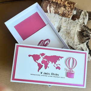 338,Kartka na ślub w szczęśliwą podróż w fuksji