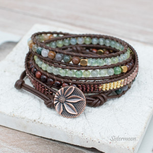 Brązowa Bransoletka owijana boho Agaty