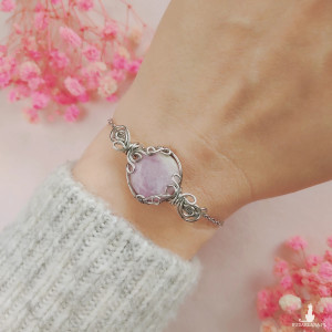 Bransoletka Kunzyt stal chirurgiczna wirewrapping handmade