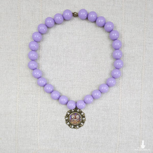 6737 Efektowny Naszyjnik Lawendowy i Wisior Sowa w Stylu Vintage