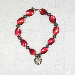 6736 Naszyjnik Statement Boho, Czerwone Platerowane Korale