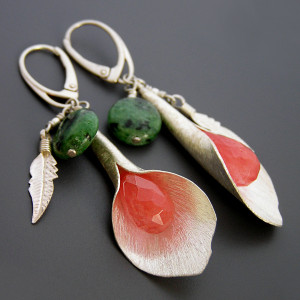 Kolczyki Kalie z kroplami kwarcu, srebro