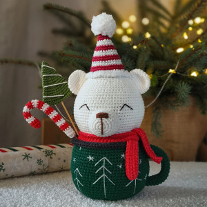 Niedźwiedź polarny w kubku, Dekoracja świąteczna, Prezent na święta