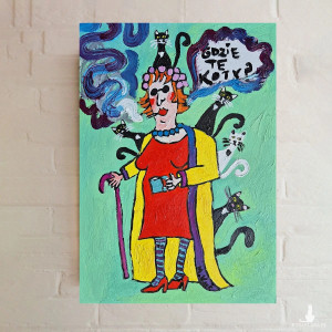 obraz ręcznie malowany  babcia, koci dwór gdzie te koty